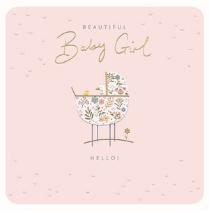 Welcome a precious new arrival with our enchanting Birth Congrats Girl card. This utterly charming design is perfect for celebrating the joy of a baby girl. Adorned with a delicate floral bassinet, it features sweet illustrations of a duck and a tiny chick, nestled within a dreamy, soft pink setting. The elegant gold script proudly announces "Beautiful Baby Girl," complemented by a warm "Hello!" underneath. Every detail, from the subtle background texture to the gentle colour palette, evokes a sense of wonder and tenderness. This Birth Congrats Girl card is an ideal way for your customers to share their heartfelt congratulations and warm wishes. Supplied by Ling, these beautiful cards come in a convenient pack of 6, ensuring you're always stocked for those special moments.