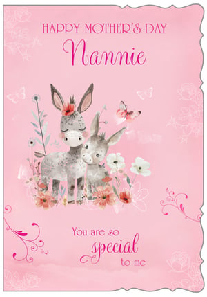 Celebrate Nannie this Mother's Day with this utterly charming card from Out of The Blue Studios Ltd. Featuring an adorable watercolour illustration of two sweet donkeys nestled amongst delicate flowers and butterflies, it's sure to bring a smile. The soft pink background and heartfelt message, 'You are so special to me,' make this card a truly warm and loving choice for a beloved Nannie. Perfect for retailers looking to offer a unique and tender Mother's Day option. Each pack contains 6 cards, ready to delight your customers.