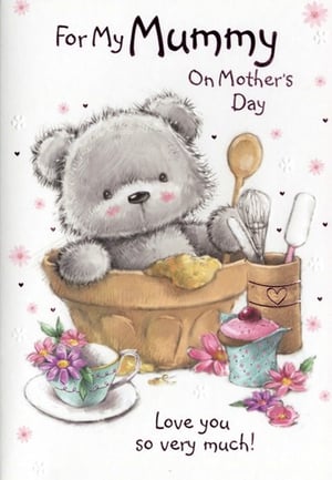 Show Mummy just how much she's loved this Mother's Day with this adorable card from Simon Elvin. Featuring a charming teddy bear nestled in a mixing bowl, surrounded by baking delights like a yummy cupcake and a pretty teacup, it's the perfect way to send a sweet message. The heartwarming text, 'For My Mummy On Mother's Day' and 'Love you so very much!', makes it an extra special choice. This delightful design is sure to bring a smile to any Mummy's face. Available in a convenient pack of 6, it's an ideal addition to your Mother's Day card selection.