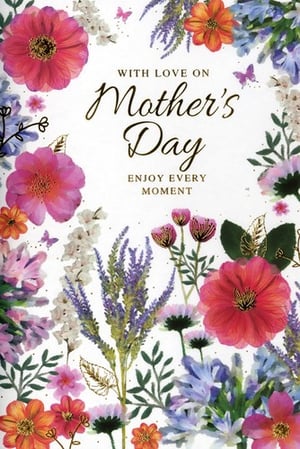 This exquisite 'Open Mothers Day' card from Simon Elvin is designed to bring joy. Adorned with a lavish border of colourful, hand-painted style flowers – from cheerful pinks and oranges to serene purples and blues – it creates a truly inviting display. Glimmering gold details and sweet butterflies enhance its charm, making it a standout choice. The loving message, "WITH LOVE ON Mother's Day ENJOY EVERY MOMENT," is printed in elegant script, offering a warm sentiment. Supplied in a handy 1x6 pack, this card is a must-have for retailers looking to offer their customers something truly special for Mother's Day.