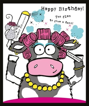 Get ready to celebrate in style with this hilariously glamorous birthday card! Featuring a fabulous cow in pink curlers, complete with "UDDERLY BIG HAIR SPRAY" and "moo-scara", she's definitely "Too glam to give a damn!". This charming card is perfect for any female who loves a bit of sass and sparkle on her special day. The playful design and witty message are sure to bring a smile to her face.
Stock up on this delightful Open Birthday Female card from Nigel Quiney Publications, available in a convenient pack of 6. It's the ideal choice for customers looking for something fun and unique to send to their favourite divas!