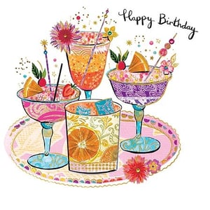 Raise a toast to a special birthday with this wonderfully vibrant card from Paper Rose! This eye-catching design features an irresistible array of beautifully illustrated cocktails, each brimming with colour and intricate patterns. Adorned with fresh fruit garnishes, decorative picks, and a sprinkle of sparkle, these festive drinks are ready to celebrate. The 'Happy Birthday' message, written in a charming script, adds a personal touch. Perfect for sending warm wishes to any female recipient, this card captures a joyful, party atmosphere. Supplied in a convenient pack of 6, it’s an ideal choice for your retail offering, promising to bring a smile to every customer.
