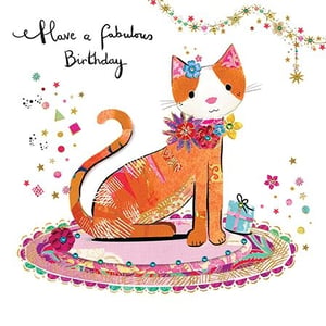 Celebrate in style with this delightful 'Open Birthday Female' card from Paper Rose. Featuring an enchanting orange and white cat adorned with vibrant flowers, this card is bursting with charm. The whimsical design, complete with confetti and a decorative garland, creates a truly festive feel. The handwritten message 'Have a fabulous Birthday' adds a personal touch. Perfect for any female recipient, these cards come in a convenient pack of 6, ready to bring joy to your customers.