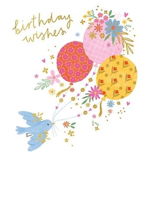 Send the happiest 'birthday wishes' with this enchanting card from Paper Rose. Perfect for any female recipient, this delightful design features a charming blue bird gracefully carrying a vibrant cluster of balloons. Each balloon, in shades of pink, orange, and yellow, is beautifully adorned with intricate floral patterns and delicate gold glitter details, adding a touch of sparkle. The elegant script and whimsical artwork create a truly special greeting that's sure to bring a smile. Supplied in a convenient pack of 6, this 'Open Birthday Female' card is a wonderful addition to your retail offering, ready to help your customers celebrate in style.