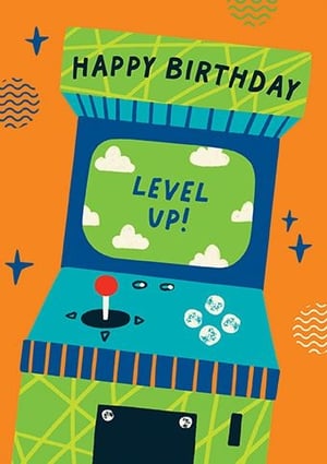 Get ready to level up your birthday card selection with this fantastic design from Paper Rose! This vibrant 'Open Birthday Male' card features a playful retro arcade machine, complete with a 'HAPPY BIRTHDAY' marquee and a fun 'LEVEL UP!' message on the screen. The bright orange, green, and blue colours, along with the classic joystick and buttons, make this card a real winner for gaming fans of all ages. It's the perfect way to celebrate another year older and wiser, or simply another year of epic adventures! Stock up on this popular design, supplied in a convenient pack of 6, and delight your customers with a card that's sure to bring a smile.