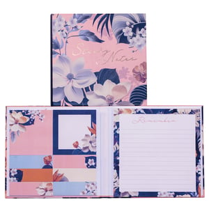 Discover the exquisite Zara Sticky Notes from Partisan Products Ltd. This single, beautifully designed set features a stunning pink cover adorned with elegant blue and white floral patterns, accented with 'Sticky Notes' in a luxurious gold script.

Open it up to reveal a delightful array of sticky notes for every need. On the left, find a charming square note and a selection of smaller, patterned page markers in various sizes. The right side holds a generous lined pad, perfect for jotting down reminders, with 'Remember' elegantly scripted at the top.

Ideal for organising your thoughts, marking pages, or leaving sweet messages, these Zara Sticky Notes are a stylish addition to any desk or bag. A perfect gift or a treat for yourself!