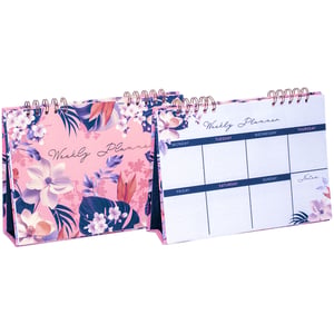 Brighten up any desk with our gorgeous Zara Weekly Desk Planner! This delightful planner, supplied by Partisan Products Ltd., combines practicality with beautiful design. Featuring a stunning pink floral pattern adorned with lush foliage and delicate blossoms, it's a real eye-catcher that adds a touch of elegance to any workspace.

The convenient spiral binding allows it to lay flat, revealing a clear and organised weekly layout from Monday to Sunday. There's also a dedicated 'Notes' section for those important reminders and spontaneous ideas. Perfect for students, professionals, or anyone who loves to keep their schedule in check, this planner is as functional as it is stylish. Available in single packs, it’s an ideal retail item for your customers looking to plan their week beautifully.