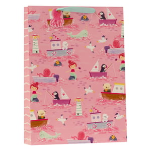 Dive into a world of charm with our Extra Large Ahoy There Pink Gift Bag! This delightful bag showcases an adorable nautical scene, brimming with friendly mermaids, playful octopuses, and cute sea creatures like puffins, seals, and narwhals. They all sail across a whimsical pink ocean, dotted with charming boats and lighthouses.
Its generous extra-large size makes it perfect for holding a variety of presents, ensuring your gifts make a splash. Ideal for birthdays, baby showers, or any special occasion, this vibrant bag is sure to capture hearts. Available in handy packs of six, it’s a wonderful choice for retailers looking to offer a unique and cheerful gift-wrapping solution.