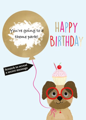 Surprise and delight your customers with this adorable 'Open Birthday Female' card from Second Nature! This charming design features a cute dog in red glasses, balancing a delicious cupcake, alongside a playful 'Happy Birthday' message. The real showstopper is the golden scratch-off balloon, revealing a fun surprise: 'You're going to a theme park!' – perfect for an extra special gift.
Each pack contains 6 of these delightful cards, offering a unique and interactive element that recipients will love. The vibrant colours and whimsical illustration make it an instant favourite for celebrating any female's birthday. Stock up on this memorable card to add a touch of magic to your greeting card selection!
