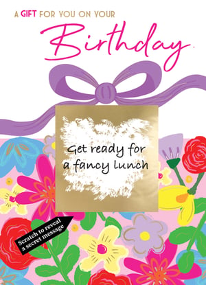Make her birthday extra special with this delightful 'Open Birthday Female' scratch-off card from Second Nature. Adorned with a vibrant, colourful floral design and a charming purple ribbon, it's the perfect way to celebrate. The exciting scratch panel adds a unique element of surprise – just imagine her delight as she reveals a secret message like "Get ready for a fancy lunch"! This card isn't just a greeting; it's an experience waiting to happen. Supplied in a convenient pack of 6, it's ideal for retailers looking to offer something truly memorable.