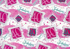 Make their 40th birthday truly special with our gorgeous Age 40 Female Gift Wrap! This vibrant design features bold '40' motifs in pretty pink and stylish teal, beautifully framed. Adorned with charming hearts, delicate flowers, and the cheerful message 'Hope you have a day that's fabulous,' this wrap is perfect for celebrating a milestone birthday. The delightful pink and white colour palette ensures every gift looks extra special. Available in a convenient pack of 24, it's ideal for adding a touch of sparkle to every 40th birthday celebration.