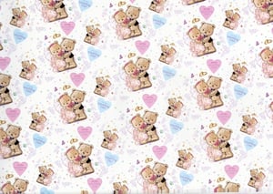A white background with teddy bears and hearts on it.