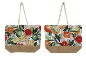 Bring a splash of summer to your customers with our vibrant 52cm x 38cm Citrus Beach Bags! These delightful bags come in two assorted designs, each bursting with fresh, zesty appeal. One features a lively mix of oranges, limes, and grapefruits against a cool green striped background, while the other showcases a cheerful pink stripe with similar citrus motifs.
Crafted with a durable, natural jute-look base and comfortable rope handles, they are both practical and stylish. Measuring a generous 52cm x 38cm, there's ample space for all beach or picnic essentials. Supplied by Sifcon International PLC, these eye-catching bags are sold in a convenient pack of two, ensuring your customers can choose their favourite or collect both. A perfect addition to any summer collection!