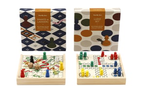 Introduce classic fun to your customers with this charming Mini Ludo & Snakes And Ladders set from Sifcon International PLC. This convenient 1x2 pack includes two beloved board games, each thoughtfully designed and individually boxed.

The Snakes & Ladders game features a stylish geometric pattern on its box, while Ludo comes in a playful polka dot design. Both games are crafted with durable wooden boards and vibrant wooden playing pieces, promising engaging entertainment for families and friends. Their compact size makes them ideal for travel or as a space-saving option for home game nights. A great gift choice or a popular addition to any retail collection.