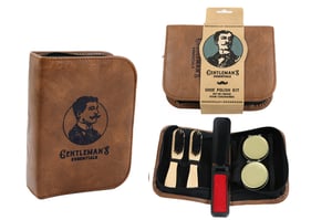 Keep footwear looking sharp with our Gentleman's Shoe Polish Kit, supplied by Sifcon International PLC. This stylish kit comes in a handsome brown faux leather-look case, featuring a classic 'Gentleman's Essentials' design. Perfect for the discerning individual, it's compact enough for travel or home use.
Inside, you'll find everything needed for a pristine shine: two robust brushes, a handy applicator/lint brush, and two tins of quality shoe polish. This single-pack kit makes an excellent gift or a practical addition to any gentleman's grooming collection. Offer your customers a touch of timeless sophistication and ensure their shoes are always impeccably presented.