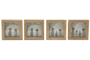 Introduce a touch of heartwarming charm to your customers' homes with our delightful 12cm Pebble Family/Friends Plaques. This lovely set of four features unique pebble art figures, each beautifully framed in natural wood. Two plaques celebrate the special bond of friendship with uplifting quotes like "If friends were flowers, I'd pick you" and "Friendship isn't a big thing, it's a million little things." The other two honour family, with touching sentiments such as "Family is who holds your hand when you need it the most" and "Family is where life begins and love never ends." Perfect for gifting or adding a rustic, personal touch to any decor, these 12cm plaques are sure to be a popular choice. Supplied as a convenient pack of four, they offer a wonderful way for your customers to express love and connection.