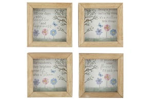 Celebrate the special bonds of friendship with our delightful 12cm Wooden Friends Flower Plaques. This heartwarming set features four unique designs, each beautifully framed in natural wood. Adorned with charming watercolour illustrations of colourful flowers, delicate butterflies, and a sweet tree with heart-shaped leaves, these plaques bring a touch of gentle beauty to any space.
Each plaque carries a touching quote about friendship, from brightening your day with laughter to being a rainbow after a storm. Perfect for gifting to a cherished friend or adding a sentimental touch to your own home decor, these lovely pieces are sure to bring a smile. Display them together or individually to spread warmth and happiness.