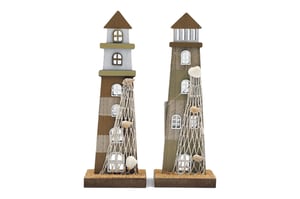 Bring a touch of coastal charm to your retail offering with our exquisite 28cm Natural Wooden Lighthouses. These beautifully crafted decorative pieces are designed to evoke the serene beauty of the seaside, featuring a rustic wooden finish, intricate miniature windows, and a charming net adorned with delicate seashells. Standing at 28cm tall, each lighthouse makes a perfect accent for shelves, mantels, or any nautical-themed display. Supplied by Sifcon International PLC, these lighthouses come in a convenient pack of two, offering superb value and versatility for your customers. Their natural wood tones and authentic seaside embellishments create an irresistible focal point, bringing a tranquil, beach-inspired atmosphere to any home.