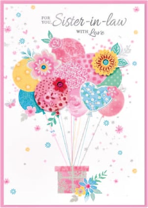 Show your Sister-in-law just how much she means to you with this delightful greeting card from Simon Elvin. Featuring a charming design of colourful, patterned balloons and beautiful floral accents, this card is bursting with warmth and affection. The heartfelt message 'For You, Sister-in-law With Love' is elegantly presented, making it perfect for any special occasion. With sparkling details and a vibrant palette, it's sure to bring a smile to her face. Each pack contains 6 of these lovely cards, ready to brighten someone's day. A truly wonderful way to send your best wishes.