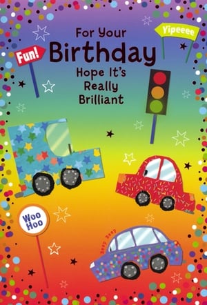 Brighten up any birthday with this wonderfully vibrant "Open Birthday Male" card from Simon Elvin! Featuring a lively collection of colourful cars and playful road signs, it's designed to bring a smile to any recipient. The cheerful rainbow background is adorned with celebratory confetti and stars, creating a truly festive feel.

From a cool blue truck to a speedy red car and a fun purple car with a "Beep Beep" message, this card is packed with exciting details. Signs like "Fun!", "Yipeeee", and "Woo Hoo" add to the joyful atmosphere, promising a "Really Brilliant" birthday. Perfect for your male customers, these delightful cards come in a convenient pack of 6, ready to stock your shelves.