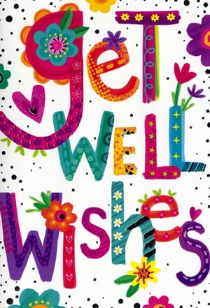 Brighten someone's day with these wonderfully cheerful "Get Well Wishes" cards from Simon Elvin. This vibrant design features bold, decorative lettering, each character bursting with unique patterns and a kaleidoscope of colours. Adorned with whimsical flowers and playful details, it's an uplifting way to send positive thoughts and speedy recovery wishes. The eye-catching style and warm sentiment make it a perfect addition to any greeting card display. Available in a convenient pack of 6, these cards are ideal for retailers looking to offer a truly delightful option for their customers.