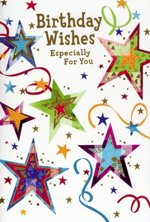 Brighten someone's special day with these vibrant 'Birthday Wishes' cards from Simon Elvin. Designed with a broad appeal, these 'Open Birthday Male' cards are perfect for any male recipient. The eye-catching design features a lively array of colourful stars, each adorned with unique patterns and golden accents. Swirling ribbons in complementary shades add to the festive feel, alongside scattered confetti for an extra touch of sparkle. The message 'Birthday Wishes Especially For You' is elegantly displayed, making these cards a wonderful choice for celebrating. Each pack contains 6 high-quality cards, ready to bring joy to your customers.