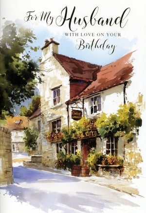 Celebrate your husband's special day with this truly charming birthday card from Simon Elvin. Featuring a delightful watercolour illustration, this card depicts a picturesque village scene, complete with a quaint, ivy-clad building that evokes a sense of warmth and tradition.

The beautiful artwork and heartfelt message, 'For My Husband WITH LOVE ON YOUR Birthday', make it the perfect way to express your affection and appreciation. This card offers a classic and romantic touch, ensuring his birthday is extra memorable. Stock up on this popular design, available in convenient packs of 6, and help your customers share their love with their beloved husbands.