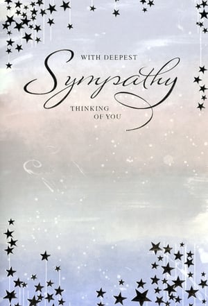 Offer a comforting message during difficult times with our elegant 'Sympathy' card from Simon Elvin. This beautiful design features a serene, soft-hued background, gently transitioning from delicate peach to calming blue, adorned with a scattering of shimmering white speckles.

Graceful black stars delicately fall from above and rise from below, creating a thoughtful and ethereal feel. The heartfelt message, 'With Deepest Sympathy, Thinking of You,' is presented in an exquisite script and classic font, conveying genuine care and support.

Perfect for retailers, these cards are supplied by the renowned Simon Elvin and come in a convenient pack of 6, ensuring you're well-stocked to meet your customers' needs. A truly touching way to express condolences.