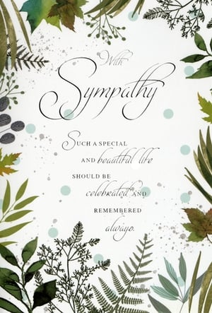 Offer your customers a truly thoughtful way to express their condolences with our 'Sympathy' card from Simon Elvin. This beautifully designed card features a serene botanical border of watercolour foliage in gentle greens and earthy tones, creating a peaceful and respectful aesthetic.

The elegant script conveys the heartfelt message, "With Sympathy, Such a special and beautiful life SHOULD BE celebrated AND remembered always." It's a sensitive sentiment that provides comfort and acknowledges a life well-lived. Perfect for those seeking a card that combines natural beauty with a profound message.

Supplied in a convenient pack of 6, these cards are an essential addition to your greeting card selection, ensuring you can meet your customers' needs during difficult times.