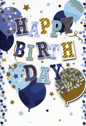 Make someone's day with our stylish Open Birthday Male card from Simon Elvin. This eye-catching design features a bold "HAPPY BIRTHDAY" message, with each letter showcasing unique patterns in a cool palette of blues and shimmering gold. Playful balloons, adorned with dots, stripes, and sprinkles, float amongst scattered stars, creating a truly festive feel. Perfect for any male recipient, this card is sure to stand out. Available in a convenient pack of 6, ensuring you're always ready for those special celebrations.