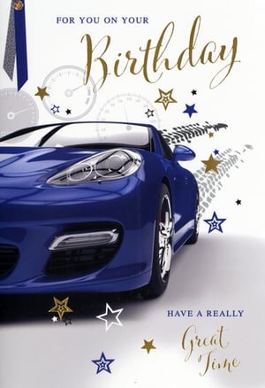 Introduce a touch of speed and style to your card selection with our 'Open Birthday Male' card. This striking design features a sleek blue sports car, sure to capture the attention of any car enthusiast. The elegant gold script and bold blue accents, alongside dynamic speedometer graphics and scattered stars, create a truly eye-catching birthday greeting. Perfect for sons, dads, brothers, or friends, this versatile card conveys warm wishes for a "Great Time". Supplied by trusted brand Simon Elvin, each pack contains 6 cards, making it easy to stock up on this popular choice. A fantastic addition to any retail display, promising to be a fast seller!
