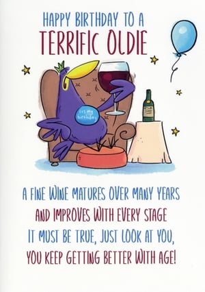 Celebrate a special milestone with our delightful 'Open Humorous' birthday card, proudly brought to you by Simon Elvin. This charming card features a relaxed character enjoying a glass of wine, perfectly setting the scene for the witty message: 'Happy Birthday to a Terrific Oldie!'

The clever verse inside playfully compares the recipient to a 'fine wine that matures over many years and improves with every stage,' concluding with the heartwarming 'You keep getting better with age!' It's the perfect way to bring a smile and a chuckle to anyone celebrating another fantastic year. Ideal for friends, family, or colleagues who appreciate a good laugh and a compliment. Available in a convenient pack of 6, ensuring you're always prepared to share some birthday cheer.