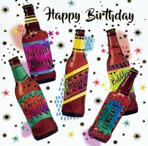 Brighten up any birthday celebration with our vibrant Simon Elvin 'Open Birthday Male' cards. This eye-catching design features an exciting array of colourful bottles, each adorned with a fun, festive message such as 'BIRTHDAY Beers!', 'CELEBRATE', 'Cheers TO YOU', and 'CONGRATS'. Surrounded by a shower of stars and confetti, these cards capture the spirit of a lively party. Perfect for sending best wishes to friends, family, or colleagues, they offer a cheerful and modern way to say 'Happy Birthday'. Each pack contains 6 cards, ready to add a pop of colour and cheer to your retail display.