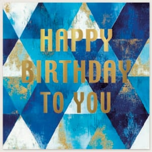 Celebrate in style with our striking 'Open Birthday Male' card from Simon Elvin. This contemporary design features a dynamic geometric pattern in a sophisticated palette of blues, accented with luxurious gold foil lettering that boldly proclaims 'HAPPY BIRTHDAY TO YOU'. The textured, abstract background adds a modern touch, making it perfect for any male recipient. Its versatile design ensures it's suitable for a wide range of tastes. Available in a convenient pack of 6, these cards are an essential addition to your greeting card selection, offering a premium feel and eye-catching appeal.