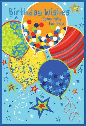 Make every birthday extra special with this delightful 'Open Birthday Male' card from Simon Elvin. Bursting with vibrant colours and festive cheer, this eye-catching design features an array of playful balloons, each uniquely patterned with confetti, stars, stripes, and geometric shapes.
The cheerful light blue background is adorned with twinkling stars and celebratory swirls, perfectly complementing the heartfelt message: 'Birthday Wishes Especially For You'. Ideal for any male recipient, this versatile card is sure to bring a smile to their face.
Available in a convenient pack of 6, these high-quality cards are a must-have for your retail collection, ensuring you're always stocked with a charming option for those special occasions.