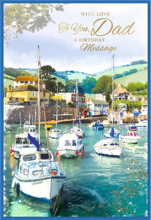 Help your customers celebrate their Dad's birthday in style with this beautiful card from Simon Elvin. Featuring a serene harbour scene, the design captures the charm of boats gently resting on sparkling turquoise waters, framed by picturesque hillside cottages and lush green landscapes. The elegant golden script wishing 'To You, Dad A Birthday Message' adds a heartfelt touch. This card is perfect for Dads who appreciate scenic beauty and a thoughtful sentiment. Available in a handy pack of 6, it's a wonderful addition to any greeting card selection.