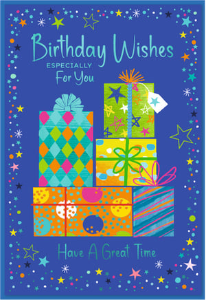 Introduce a burst of joy to your card selection with our Open Birthday Male card from Simon Elvin. This wonderfully vibrant design features a delightful stack of colourful gift boxes, adorned with playful patterns and ribbons, all set against a festive blue background twinkling with stars. The warm messages 'Birthday Wishes ESPECIALLY For You' and 'Have A Great Time' ensure a memorable greeting for any recipient. Supplied in a convenient pack of 6, these eye-catching cards are a brilliant addition to your collection, ready to bring cheer to any birthday celebration.
