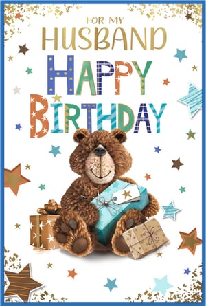 Make his birthday extra special with this delightful "For My Husband Happy Birthday" card, brought to you by Simon Elvin. The design features a sweet, cuddly teddy bear holding a wrapped gift, set against a cheerful backdrop of colourful stars and shimmering confetti. Bold, patterned lettering spells out "HAPPY BIRTHDAY," creating a warm and celebratory feel. This thoughtful card is a wonderful way to express affection and mark the occasion. Ideal for retailers, this popular design comes in a wholesale pack of 6, ready to charm your customers and ensure you're stocked for every celebration.