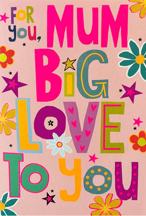 Show Mum some extra love with this vibrant greeting card! Bursting with colour and playful charm, this card features a cheerful 'FOR YOU, MUM, BIG LOVE TO YOU' message in a delightful mix of bold fonts and bright hues. Adorned with sweet stars and whimsical flowers, it's designed to bring a smile to her face.
Perfect for Mother's Day, her birthday, or just to say 'I love you', this card truly stands out. Supplied by Simon Elvin, each pack contains 6 of these lovely cards, ready to brighten any occasion. A must-have for your greeting card selection, ensuring your customers can share heartfelt messages with their wonderful Mums.