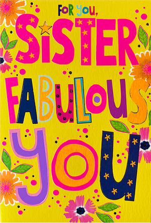 Celebrate the wonderful sisters in your customers' lives with this vibrant 'Sister Fabulous You' card from Simon Elvin. Bursting with colour and playful charm, this eye-catching design features bold, varied typography and cheerful floral accents on a bright yellow background.
The heartfelt message, "FOR YOU, SISTER FABULOUS YOU," is perfect for expressing love and appreciation. Each letter is a little work of art, adorned with stars and delightful patterns, making this card truly stand out. It's an ideal choice for birthdays, special occasions, or simply to let a sister know how amazing she is.
Stock up on this delightful design, available in a convenient pack of 6, and offer your customers a truly memorable way to honour their sisters.