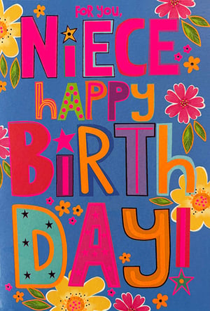 Make her day extra special with this vibrant 'Niece Happy Birthday' card from Simon Elvin. Bursting with colour and playful charm, this eye-catching design features bold, varied typography and delightful floral and star embellishments on a cheerful blue background. It's the perfect way for customers to send warm wishes to their beloved niece. Stock up on this popular design, available in a convenient pack of six, ensuring your shelves are always ready for those important family celebrations. A truly joyful card that's sure to bring a smile!