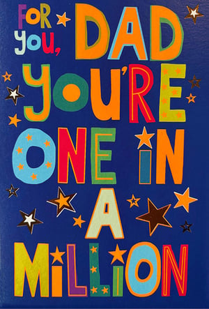 Show Dad he's truly special with this vibrant and heartfelt greeting card from Simon Elvin. Featuring a playful, colourful design on a striking blue background, the message 'FOR YOU, DAD YOU'RE ONE IN A MILLION' is brought to life with varied fonts and sparkling star embellishments.
It's the perfect way to celebrate a fantastic dad, whether for Father's Day, his birthday, or just to say thank you. This eye-catching card is sure to stand out on your shelves and delight customers looking for that extra-special touch. Available in a convenient pack of 6, it's a must-have for your greeting card selection.