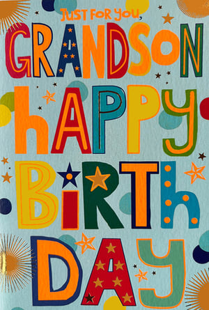 Celebrate your grandson's special day with this wonderfully vibrant birthday card from Simon Elvin. Bursting with colour, the bold, playful lettering spells out 'GRANDSON HAPPY BIRTHDAY' in a mix of bright oranges, reds, blues, and yellows. Adorned with cheerful stars and fun polka dots, this eye-catching design is sure to stand out. It's the perfect way to send warm wishes and bring a big smile to his face. Available in a convenient 1x6 pack, this card is a must-have for your greeting card selection.