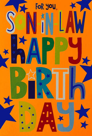 Help your customers celebrate their Son In Law's special day with this vibrant birthday card from Simon Elvin. Designed with a cheerful orange background and scattered blue stars, the message 'FOR YOU, SON IN LAW HAPPY BIRTHDAY' stands out with its playful, multi-patterned lettering. Each letter boasts a unique design, adding a fun and festive touch that's sure to bring a smile. This eye-catching card is a perfect addition to any greeting card display, offering a bright and heartfelt option for a beloved family member. Available in a convenient wholesale pack of 1x6, ensuring your shelves are always stocked with this popular choice.