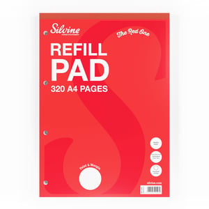 Get ready to make your notes pop with Silvine's 'The Red One' A4 Refill Pad! This vibrant pad isn't just eye-catching; it's packed with practical features to support all your writing tasks. Inside, you'll find 320 high-quality A4 pages, all neatly ruled with feint lines and a margin, perfect for keeping your work organised and legible.

Each page is designed for convenience, featuring easy-tear perforations so you can remove sheets cleanly, plus 4-hole punching for effortless filing into binders. Whether for school, university, or the office, these reliable pads ensure you're always prepared. Stock up with our handy pack of three and enjoy consistent quality from Silvine.