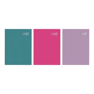 three different colored notebooks with the year 2026 on them .