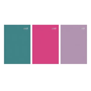 a blue , pink and yellow diary with the year 2026 on it .