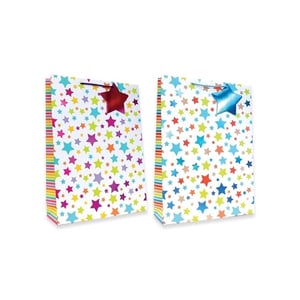 Make every gift sparkle with our Extra Large Stars Gift Bag! Perfect for any celebration, these vibrant bags feature a delightful all-over pattern of colourful stars in various sizes and hues, guaranteed to bring a smile. The eye-catching striped sides add an extra touch of fun and flair.
Designed to hold generous presents, these extra-large bags are a must-have for birthdays, holidays, or any special occasion. Supplied by Tallon, you can trust in their quality and appeal. Available in a convenient wholesale pack of 12, they're ideal for retailers looking to offer customers a brilliant and hassle-free gifting solution. Stock up and let your customers wrap their gifts in style!