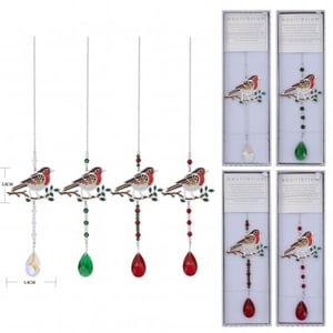 Brighten any space with our charming Colourful Robin Suncatchers. Each delightful piece features a cheerful robin perched on a branch, adorned with vibrant beads and a sparkling crystal teardrop. Available in four assorted designs, you can offer your customers a choice of clear, green, or red accents to beautifully catch the light. These individually packaged suncatchers make wonderful gifts for bird enthusiasts or anyone looking to add a touch of sparkle to their home or garden. Supplied by Y and L Company Ltd., these eye-catching decorations are perfect for retail display and are sure to be a popular choice.
