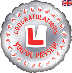 A silver balloon that says, "Congratulations, you've passed."